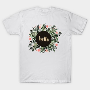 Hello flowers and branches - sap green and pink T-Shirt